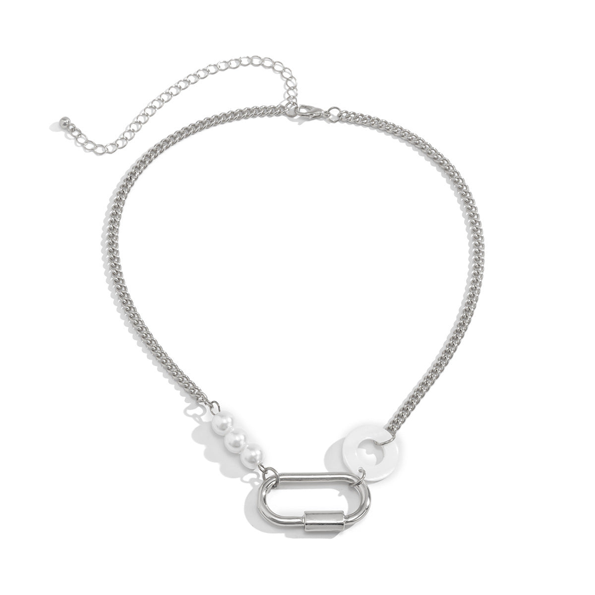 Pearl & Acrylic Silver-Plated Carabiner Choker Necklace