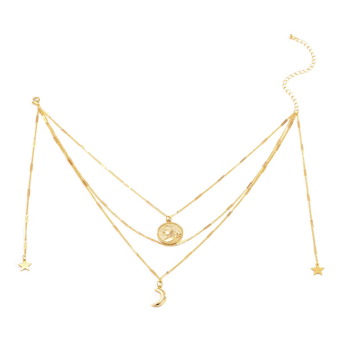 18K Gold-Plated Moon & Star Layered Pendant Necklace