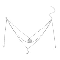 Silvertone Moon & Star Layered Pendant Necklace