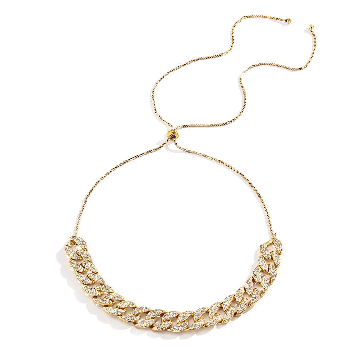 Cubic Zirconia and 18K Gold-Plated Figaro Link Statement Necklace, gold pendant necklace for women, lifestyle look