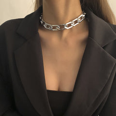 Silver-Plated Open Hexagon Choker Necklace