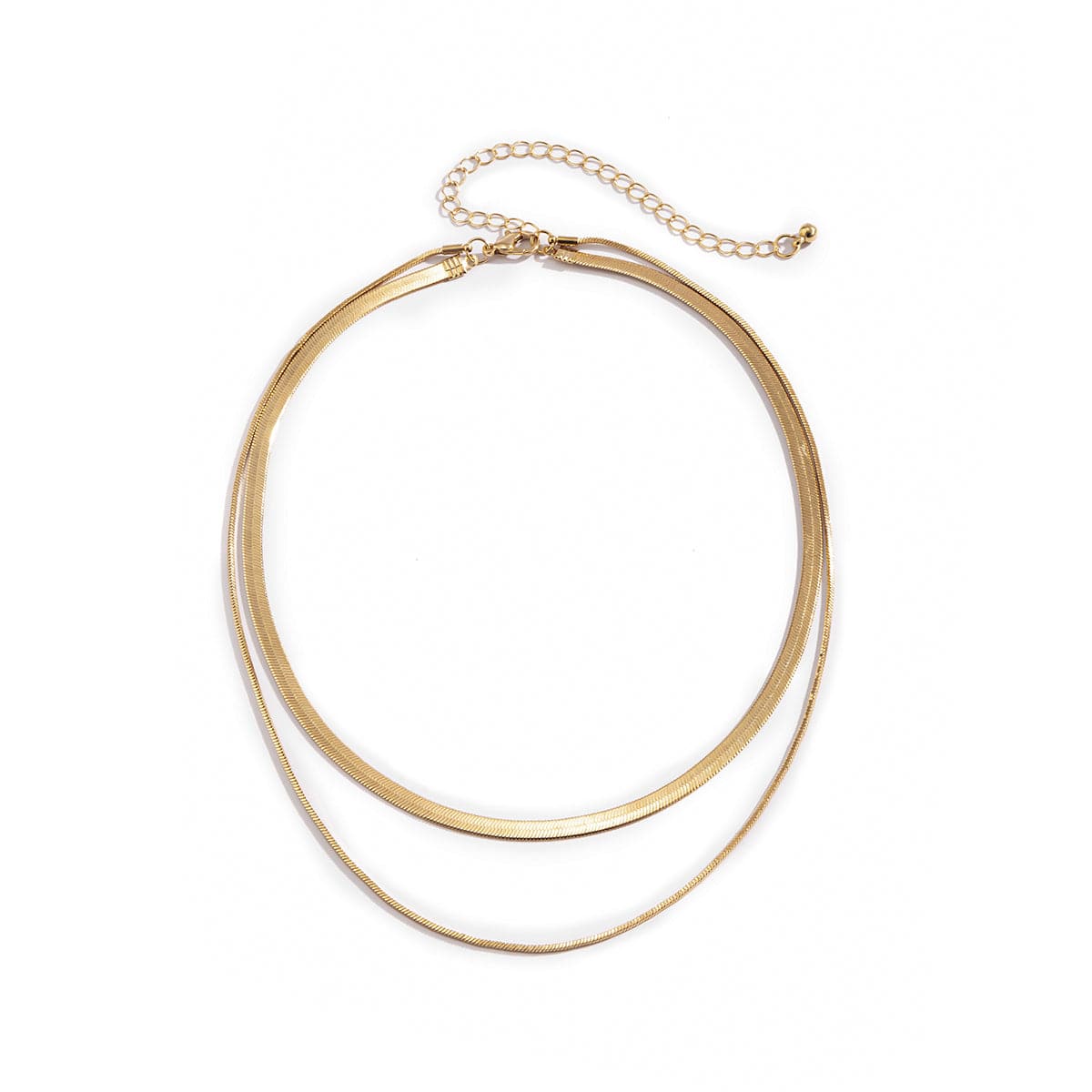 18K Gold-Plated Herringbone Double Layered Choker Necklace