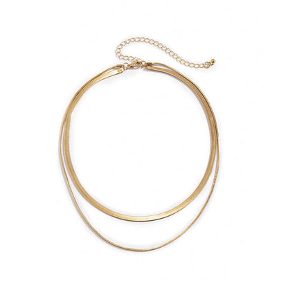 18K Gold-Plated Herringbone Double Layered Choker Necklace, gold pendant necklace for women, styled look