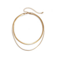 18k Gold-Plated Herringbone Double Layered Choker Necklace