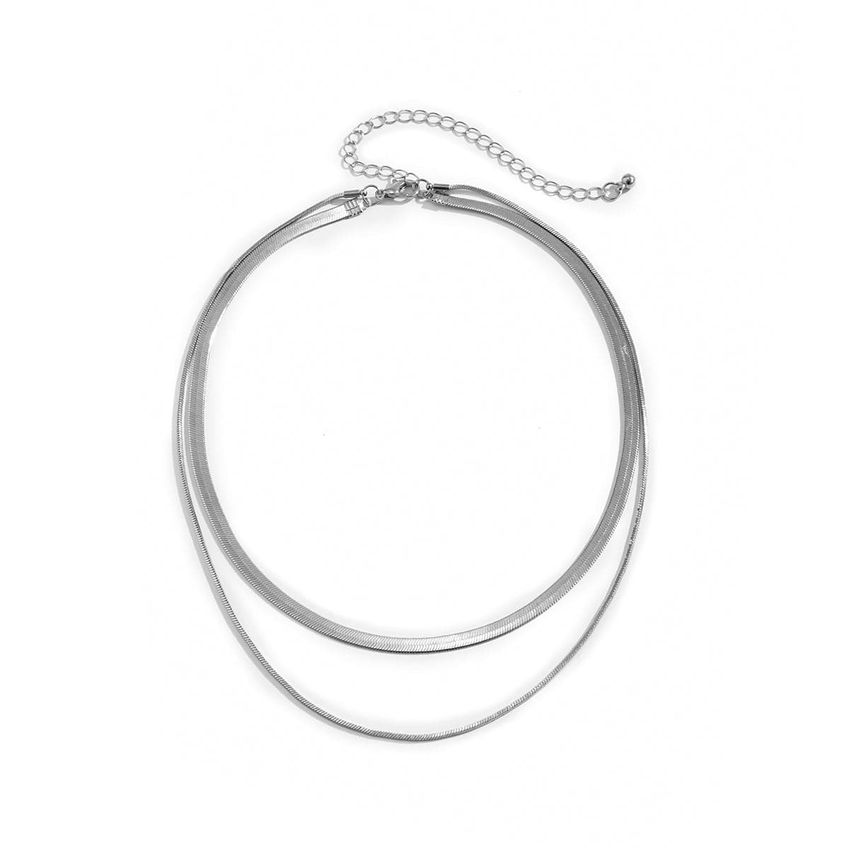 Silver-Plated Herringbone Chain Double Layered Choker Necklace