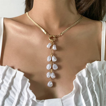 Pearl and 18K Gold-Plated Ear Of Wheat Pendant Necklace, gold pendant necklace for women, vintage-inspired design, front view