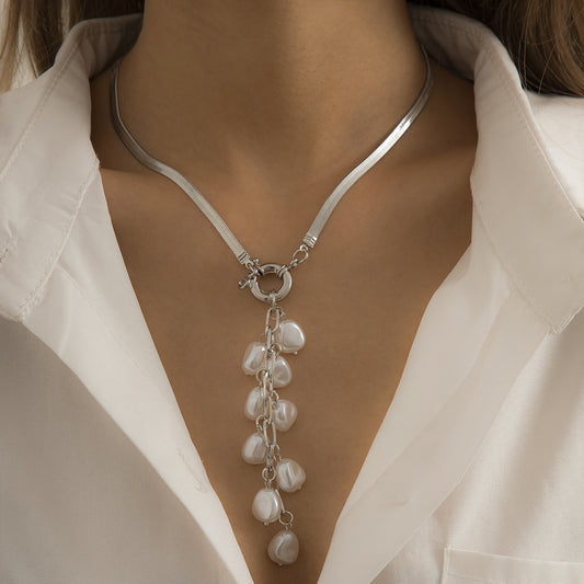 Pearl and Silver-Plated Ear Of Wheat Pendant Necklace, silver pendant necklace for women, elegant gift for her, front view