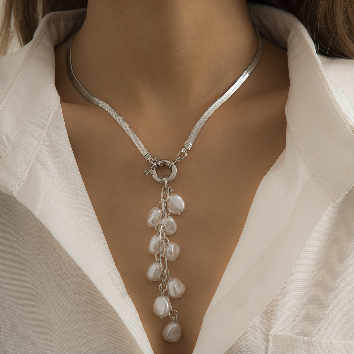 Pearl & Silver-Plated Ear Of Wheat Pendant Necklace