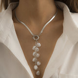 Imitation Pearl & Silvertone Ear of Wheat Pendant Necklace