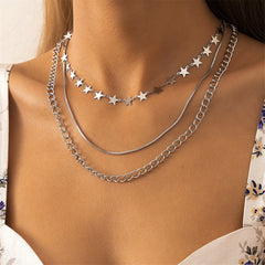 Silver-Plated Linking Star Layered Necklace