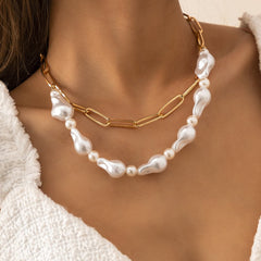 Pearl & 18K Gold-Plated Figaro Layered Necklace