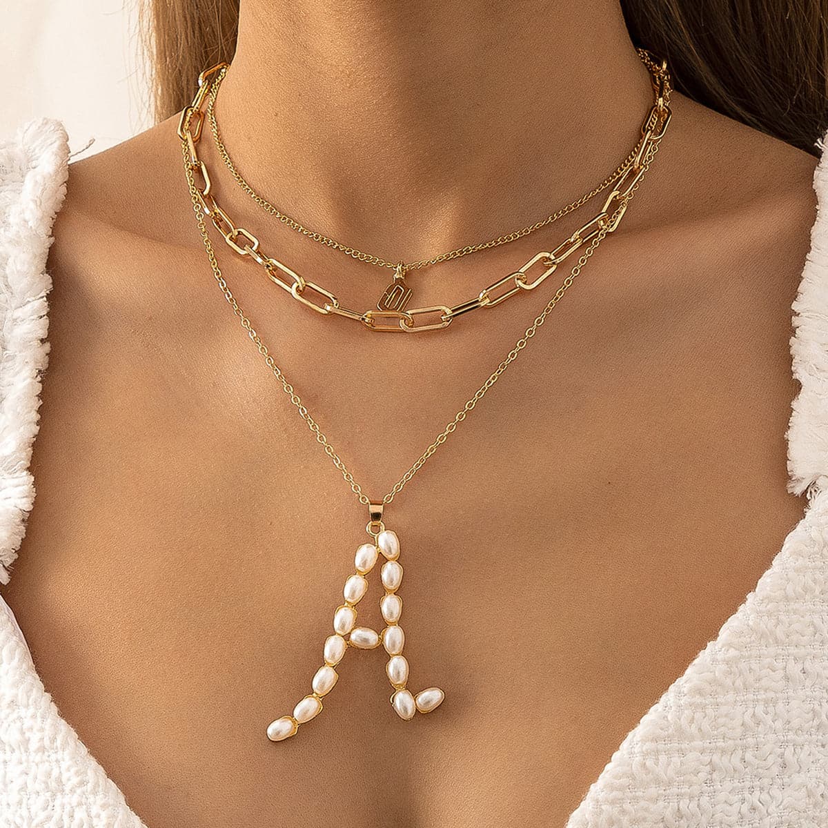 Pearl and 18K Gold-Plated 'A' Initial Pendant Necklace, gold pendant necklace for women, botanical inspired, detail close-up