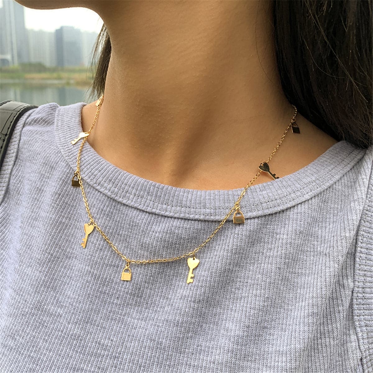 18K Gold-Plated Key Lock Station Choker Necklace