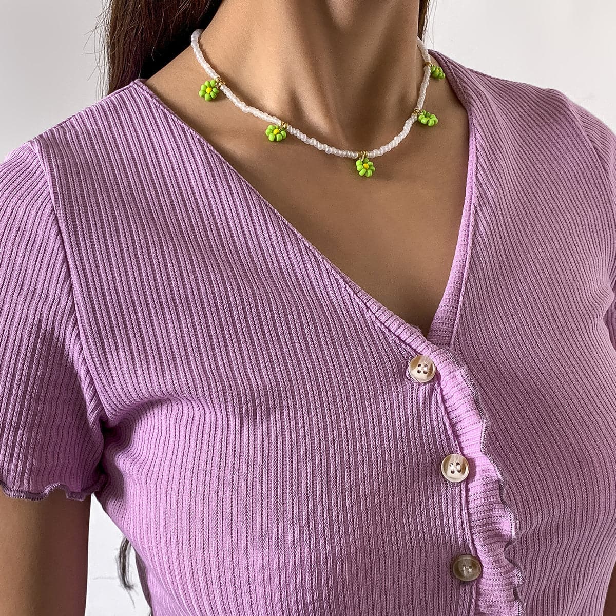 Green Howlite & 18K Gold-Plated Mum Beaded Station Choker Necklace