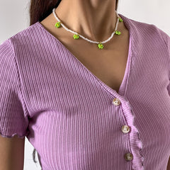 Green Howlite & 18K Gold-Plated Mum Beaded Station Choker Necklace