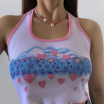 Red and Blue Acrylic Pearl 18K Gold-Plated Heart Necklace, gold pendant necklace for women, everyday style, front view