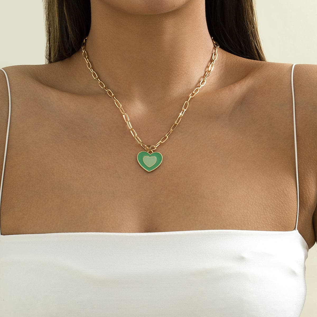 Green Enamel & 18K Gold-Plated Heart Pendant Necklace