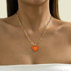 Orange Enamel & 18K Gold-Plated Heart Pendant Necklace