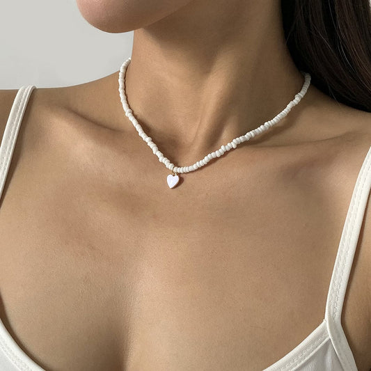 Howlite and White Enamel 18K Gold-Plated Heart Necklace, gold pendant necklace for women, everyday style, front view