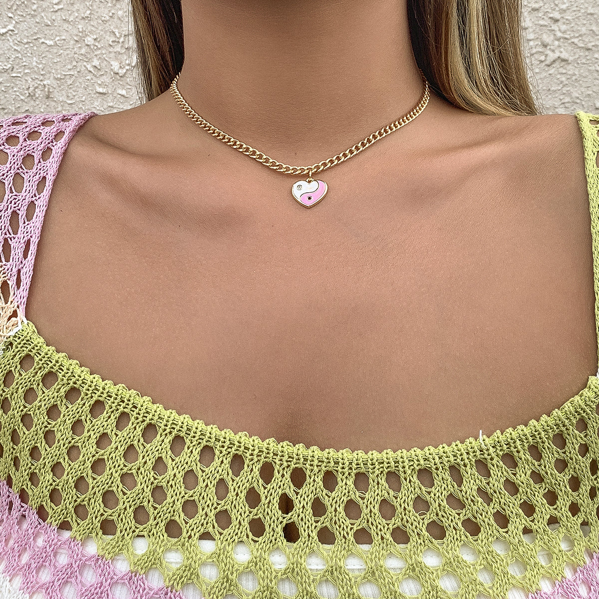 Pink Enamel & 18K Gold-Plated Yin Yang Heart Pendant Necklace