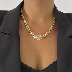 Cubic Zirconia & 18K Gold-Plated Chain Oval Pendant Necklace