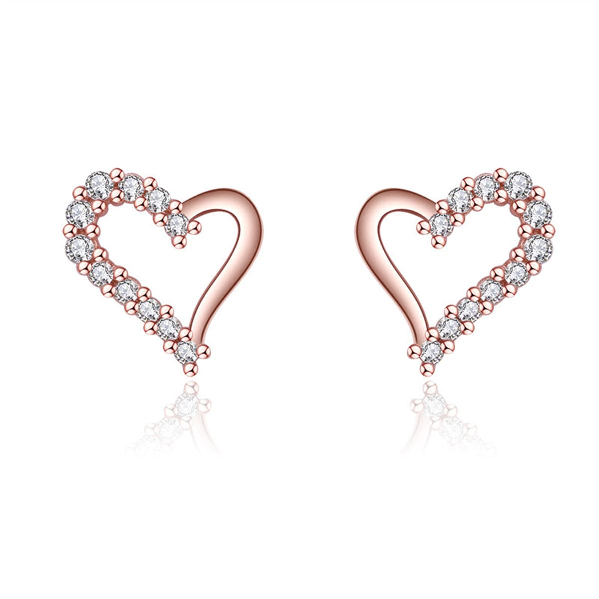 Cubic Zirconia & 18K Rose Gold-Plated Heart Stud Earrings