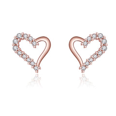 Cubic Zirconia & 18K Rose Gold-Plated Heart Stud Earrings
