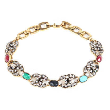 Cubic Zirconia and Resin 18K Gold-Plated Multicolor Oval Station Bracelet, gold bracelet for women, front view