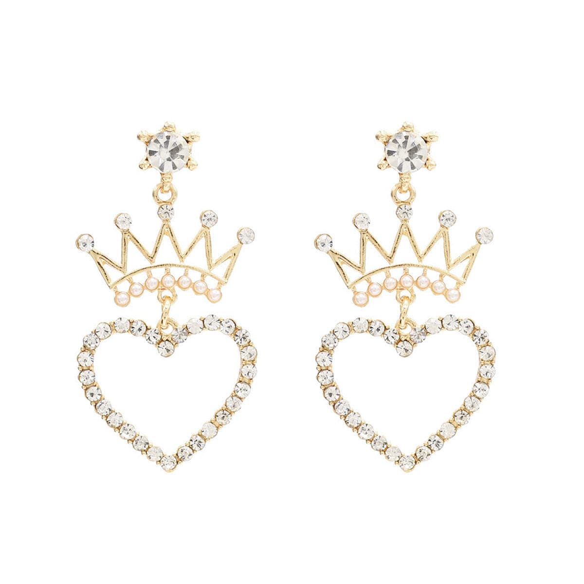 Pearl & Cubic Zirconia 18K Gold-Plated Crown Heart Drop Earrings