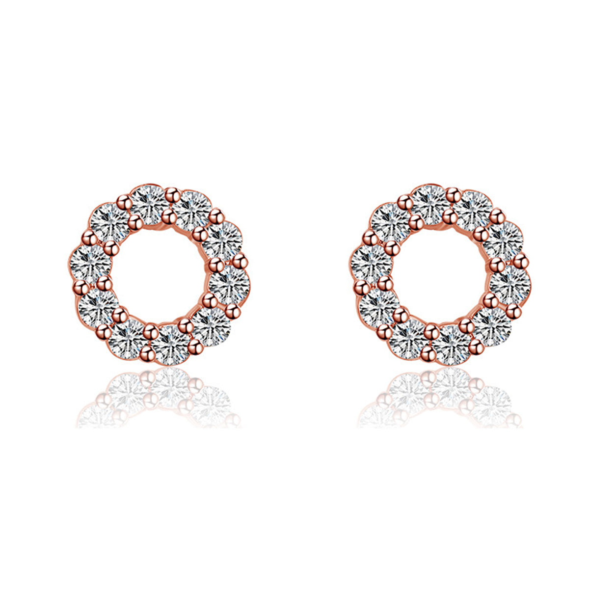 Cubic Zirconia & 18K Rose Gold-Plated Circle Stud Earrings