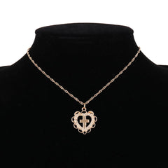 18K Gold-Plated Cross Floral Heart Pendant Necklace