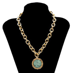 Turquoise & 18K Gold-Plated Round Pendant Necklace