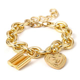 Goldtone Heart & Lock Link Charm Bracelet