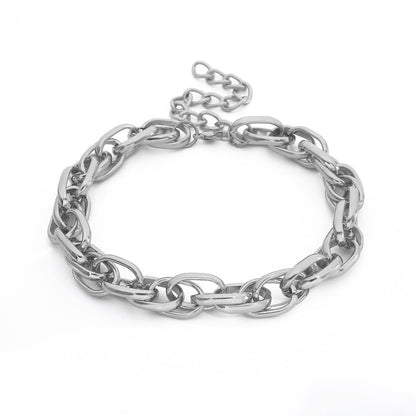 Silver-Plated Crossing Chain Choker Necklace, chunky silver choker necklace, dainty minimalist design, detail close-up