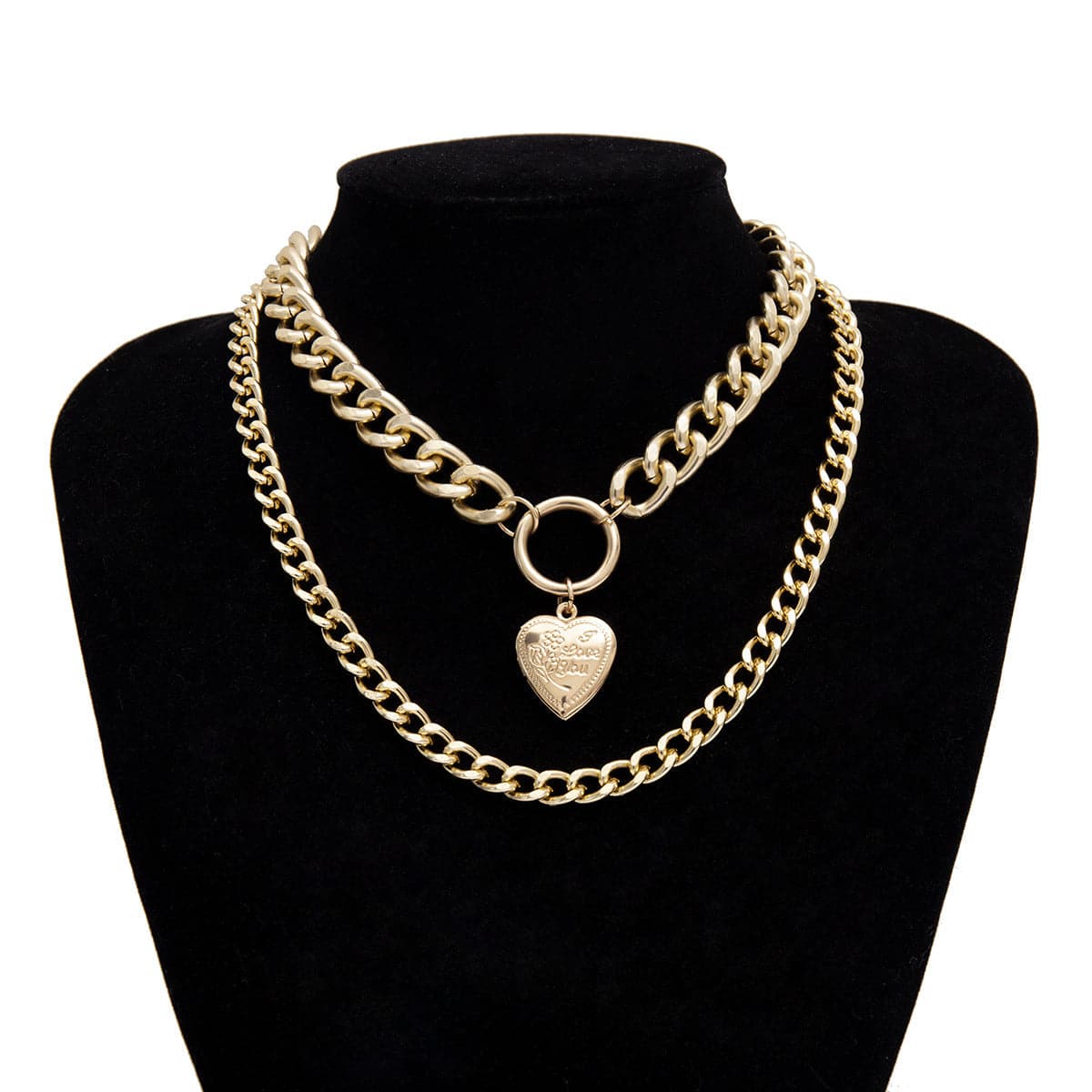 18K Gold-Plated Heart Figaro Pendant Necklace, gold pendant necklace for women, botanical inspired, styled look