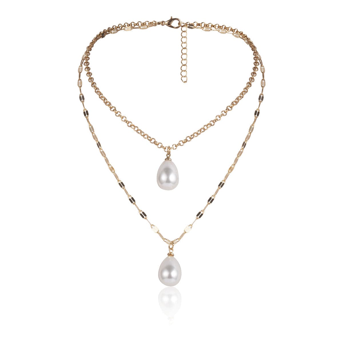 Pearl and 18K Gold-Plated Drop Two-Layer Pendant Necklace, gold pendant necklace for women, styled look