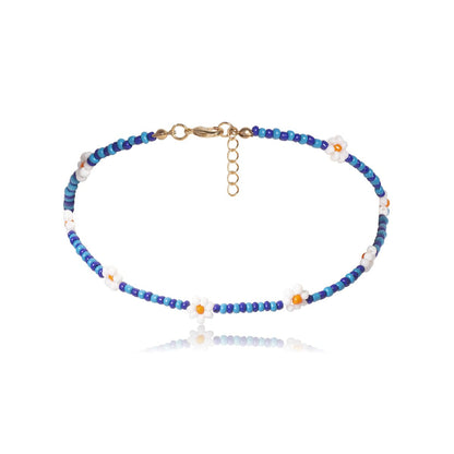 Blue Howlite and 18K Gold-Plated Floral Station Choker Necklace, gold pendant necklace for women, detail close-up
