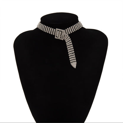 Cubic Zirconia and Silver-Plated Belt Choker Necklace, chunky silver choker necklace, botanical inspired, side view