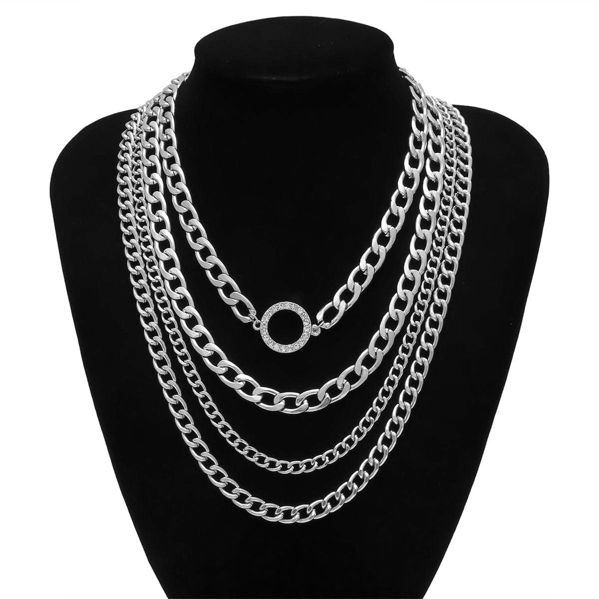 Cubic Zirconia & Silver-Plated Figaro Layered Necklace