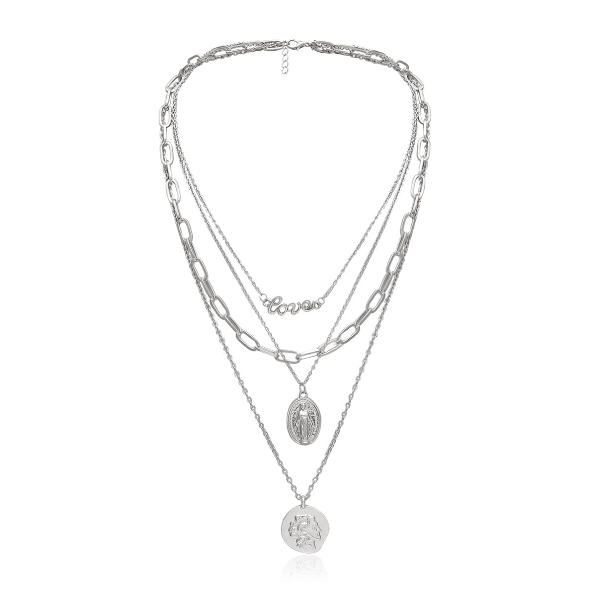 Silver-Plated Coin Layered Pendant Necklace