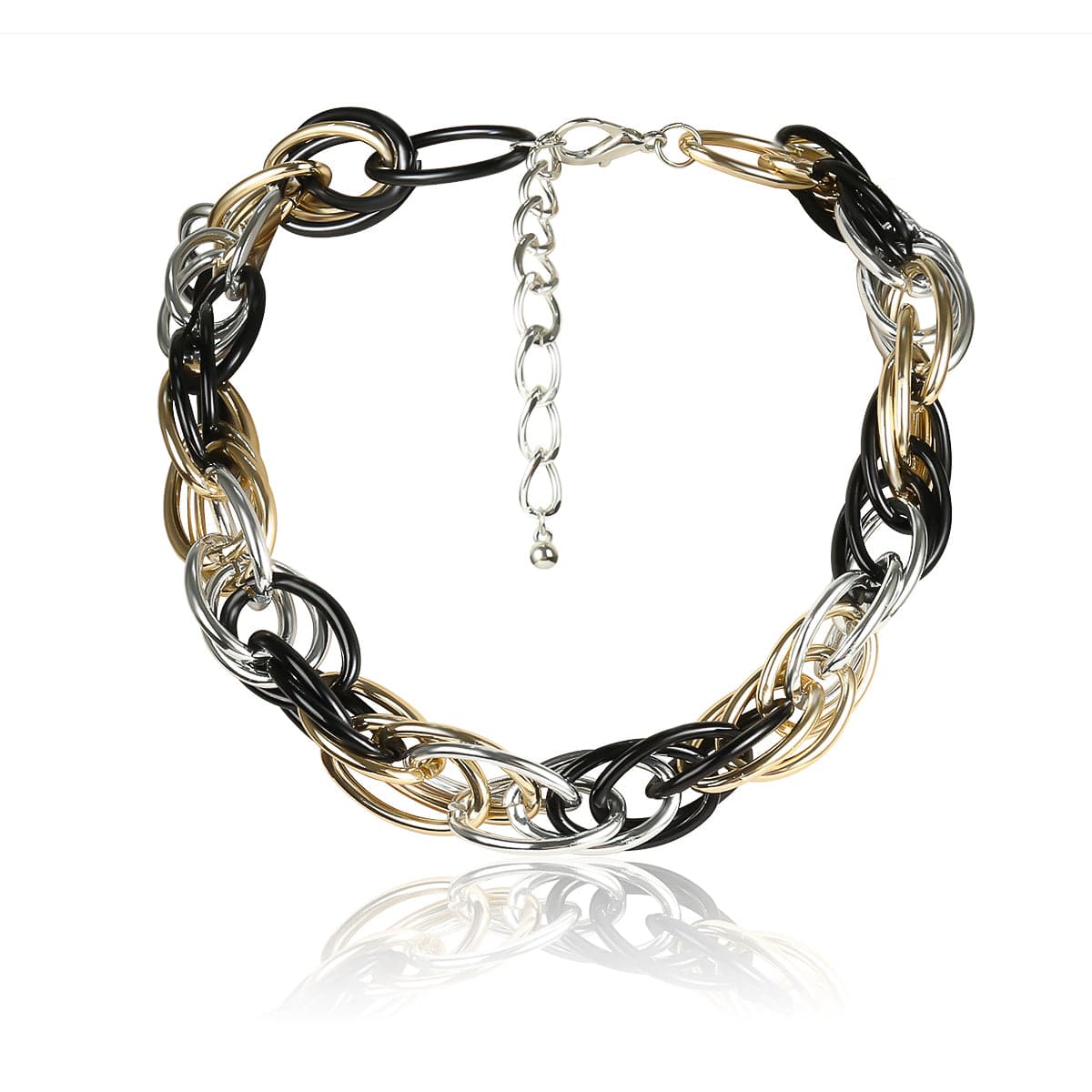 Tri-Tone Three-Layer Chain Link Choker Necklace, chunky choker necklace, vintage-inspired design, lifestyle look