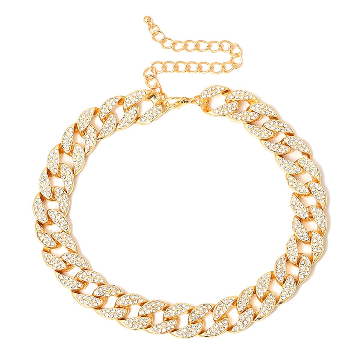 Cubic Zirconia and 18K Gold-Plated Curb Chain Choker Necklace, chunky gold choker necklace, everyday style, front view