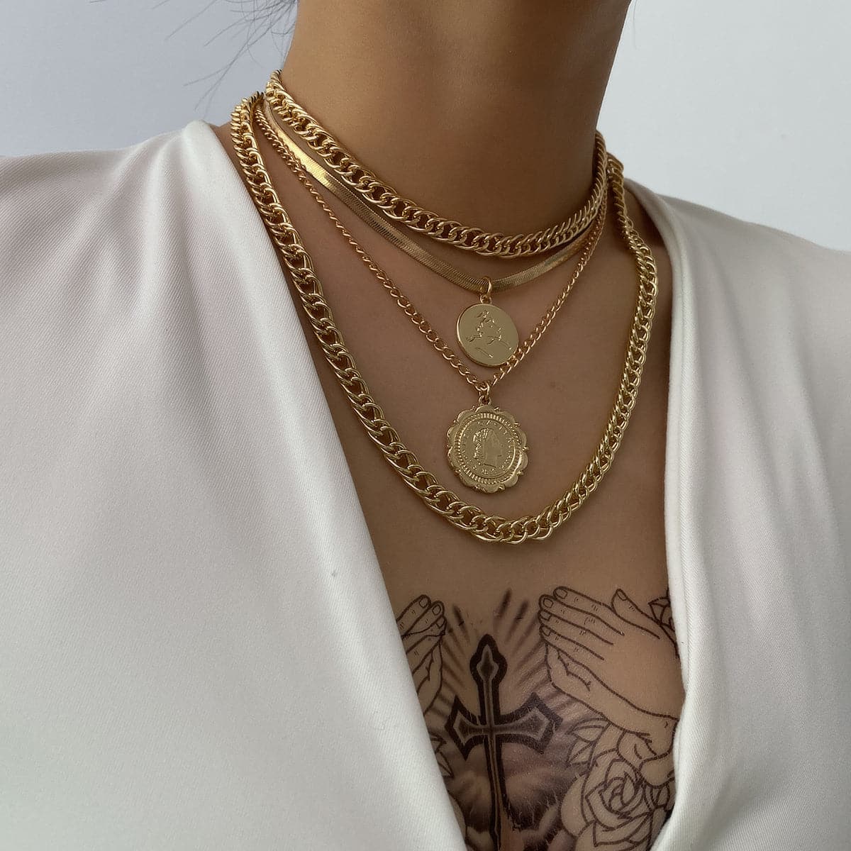 18K Gold-Plated Coins Layered Pendant Necklace
