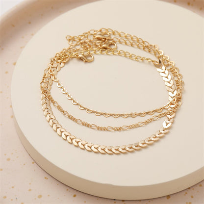 18K Gold-Plated Linked Open Heart Wheat Anklet Set, jewelry gift sets for women, everyday style, lifestyle look