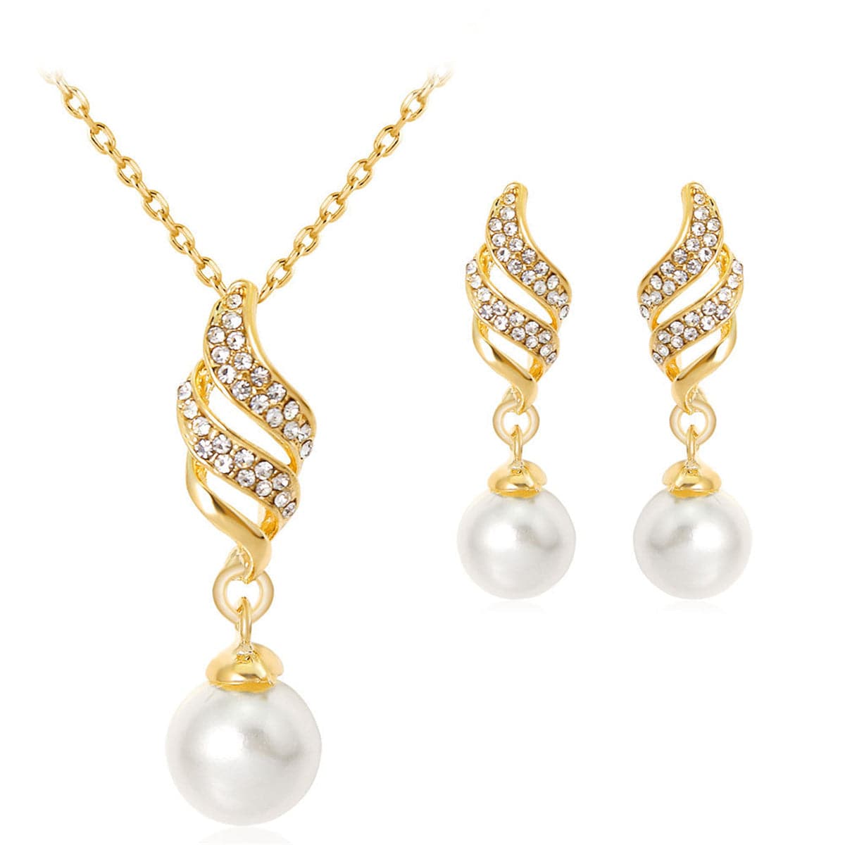 Cubic Zirconia & Pearl 18K Gold-Plated Wing Drop Earrings & Pendant Necklace