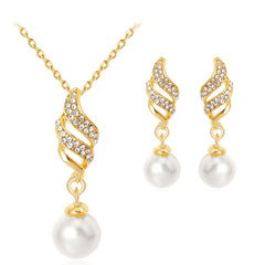 Cubic Zirconia & Pearl 18K Gold-Plated Wing Drop Earrings & Pendant Necklace