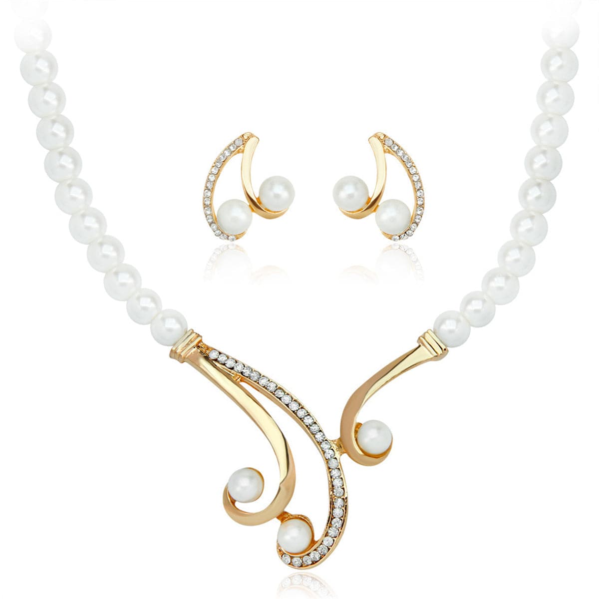 Pearl & Cubic Zirconia 18K Gold-Plated Botany Statement Necklace Set