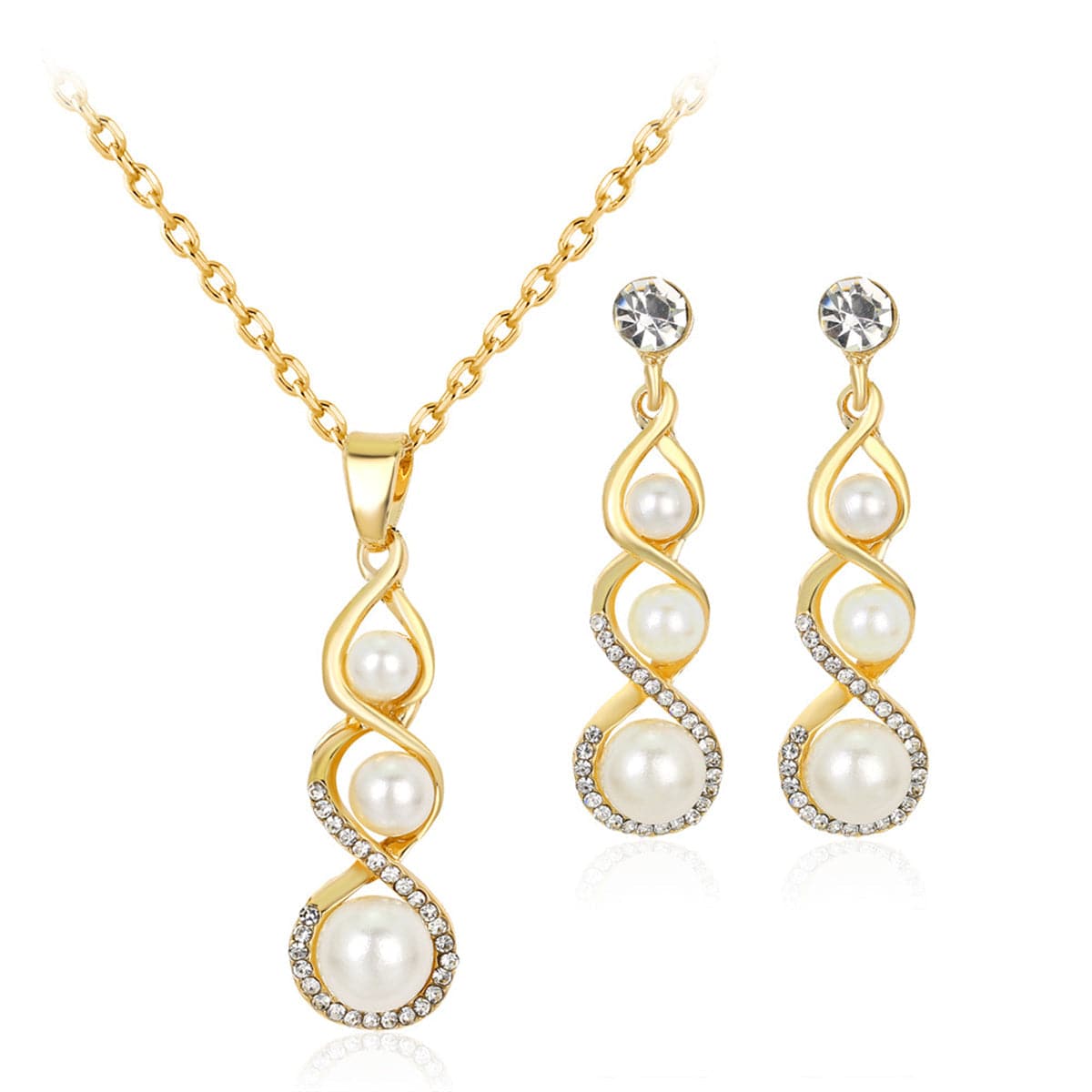 Cubic Zirconia & Pearl Twisted Drop Earrings & Pendant Necklace