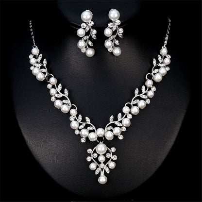 Cubic Zirconia and Pearl Cluster Rattan Drop Earrings and Statement Necklace, drop earrings for women, detail close-up