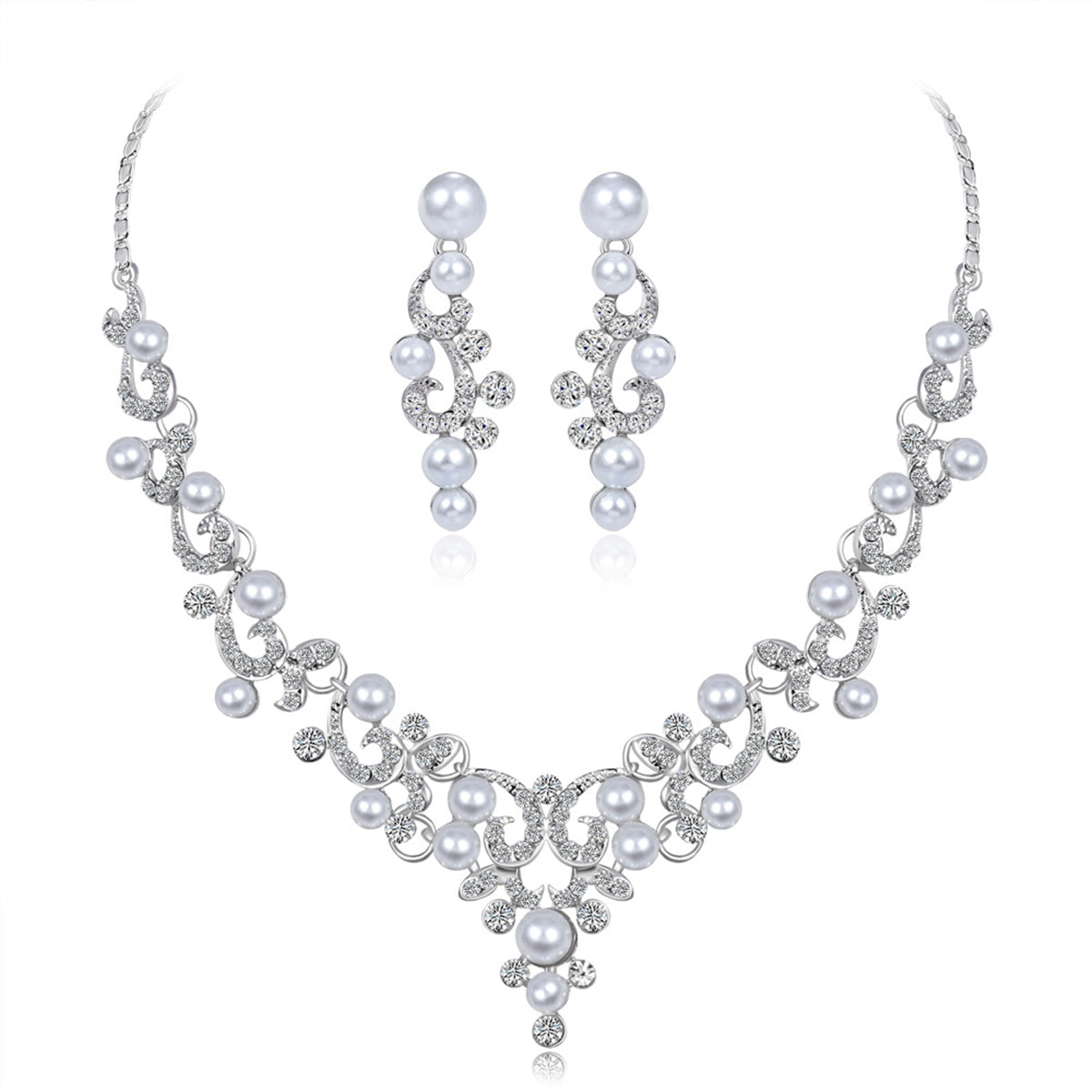 Cubic Zirconia & Pearl Rattan Drop Earrings & Statement Necklace